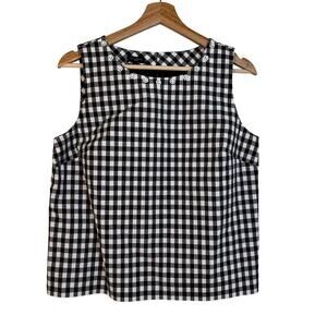 Talbots Gingham Beaded Top size 10 Petite Sleeveless Cotton Preppy Breathable